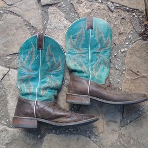 Justin Boots Womens size 10B Square Toe Teal Leather Western Cowgirl